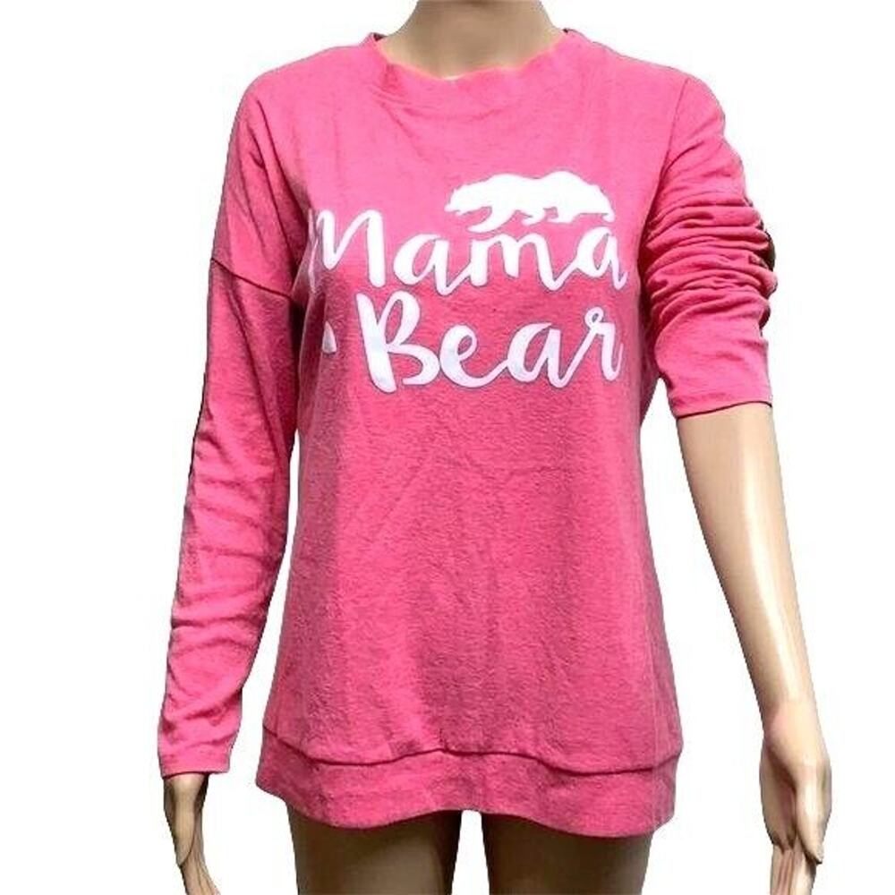 Leo Rosi Womens Mama Bear Sweatshirt Pullover Casual Pink Long Sleeves Small